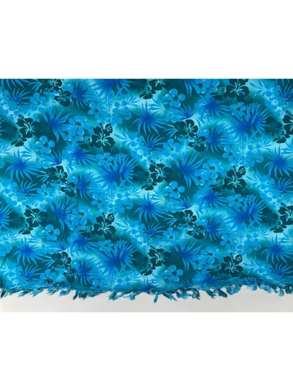 Hawaiian Floral Blue Scarf Fringe Shawl Sarong Wrap Cover Up Fashion Accessory